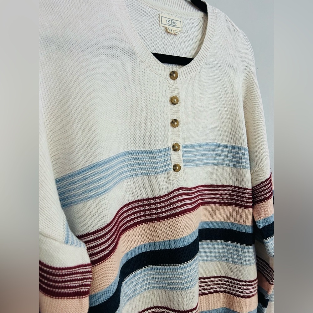 Fat Face Striped Henley Sweater Women’s 6 Cotton Knit Preppy Coastal Drop Sleeve - Picture 4 of 7